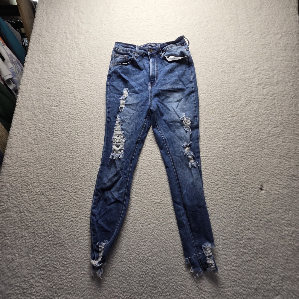 WAX JEAN Jeans Womens Juniors 7 Blue Medium Wash Distressed Skinny Denim Pants